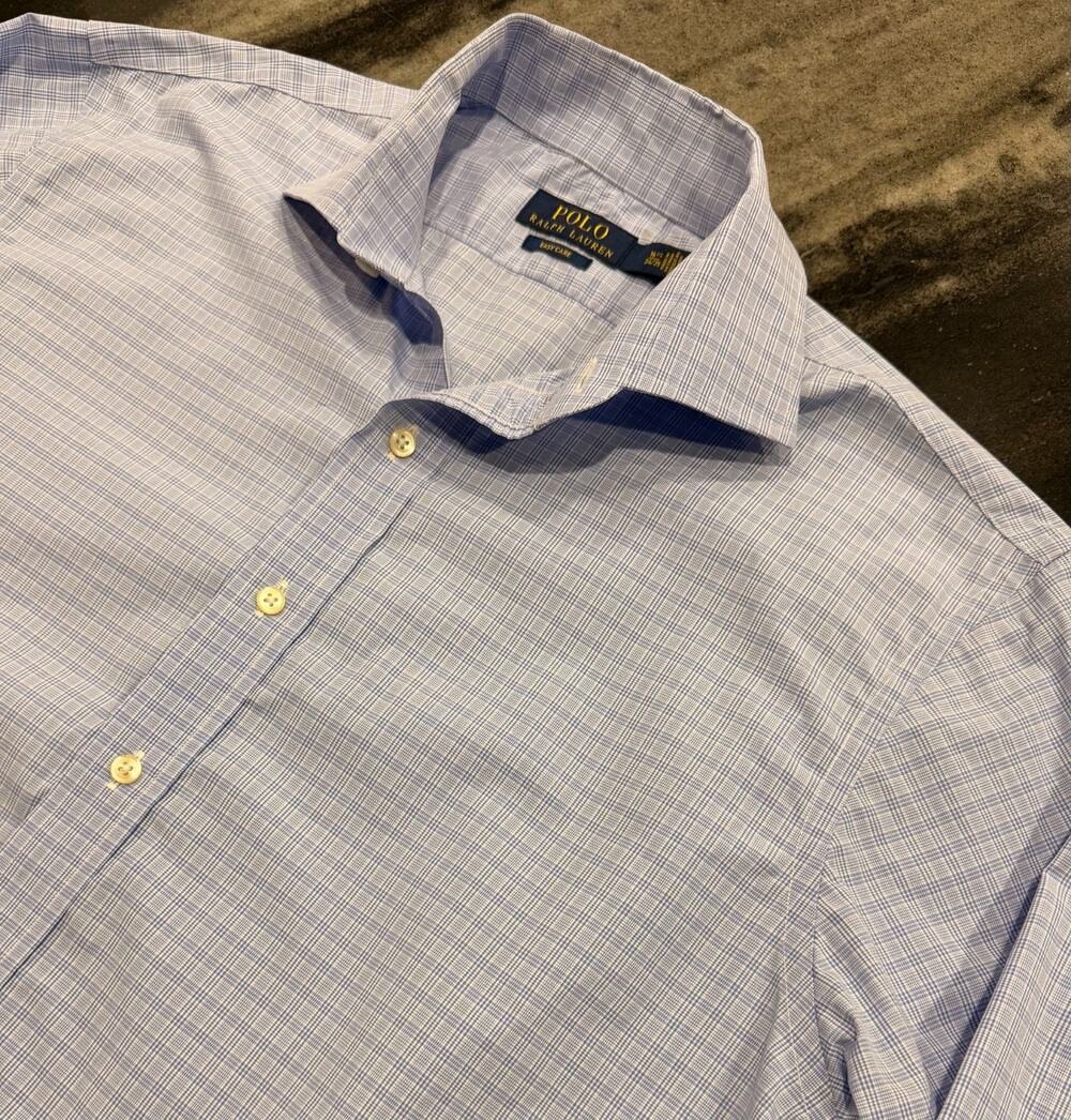 Polo Ralph Lauren Easy Care Dress Shirt 16.5 34/35 Blue Check Pony Long Sleeve
